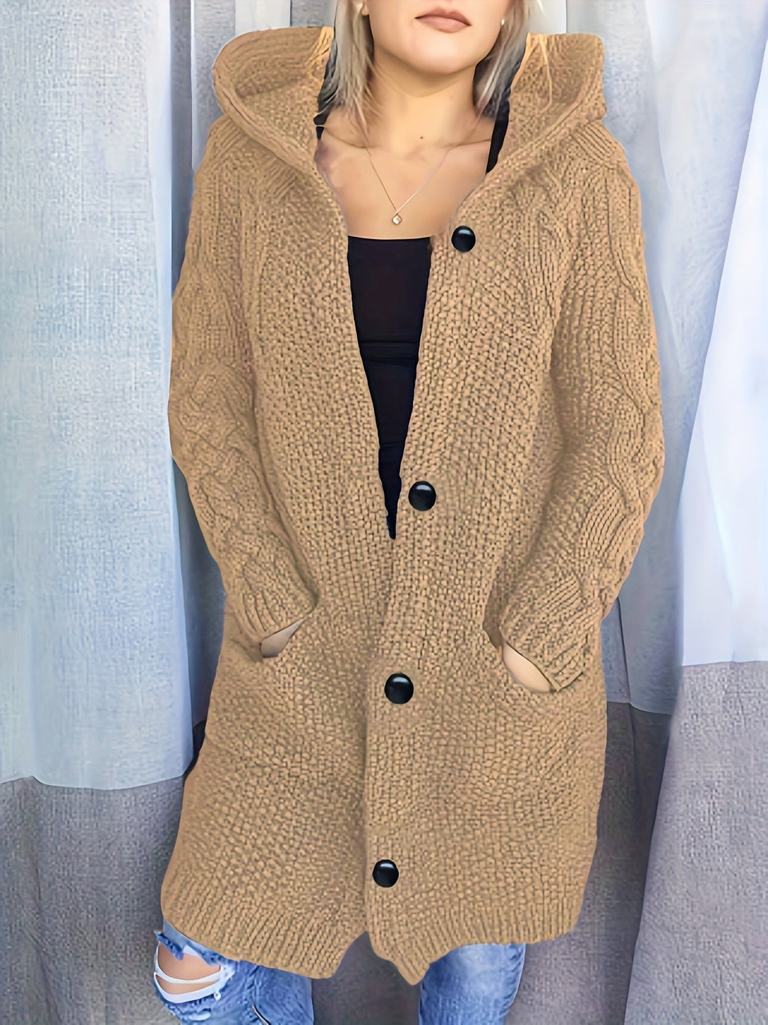 Ava™ Button-Up Hooded Cardigan